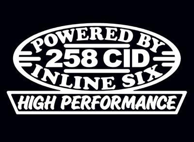 2 high performance 258 cid decal set hp inline straight 6 engine emblem stickers