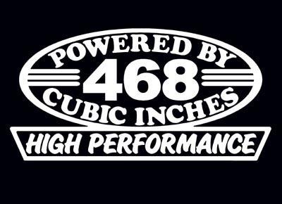 2 high performance 468 cubic inches decal set hp v8 engine emblem stickers