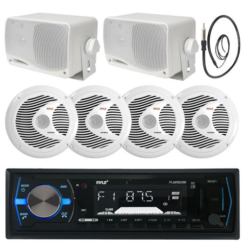 Plmrb29b bluetooth boat usb radio, 6.5&#034; 150w speakers, antenna, 3.5&#034; speakers