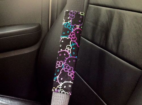 15&#034;seat belt padded shoulder cover handmade - black, multi - hello kitty