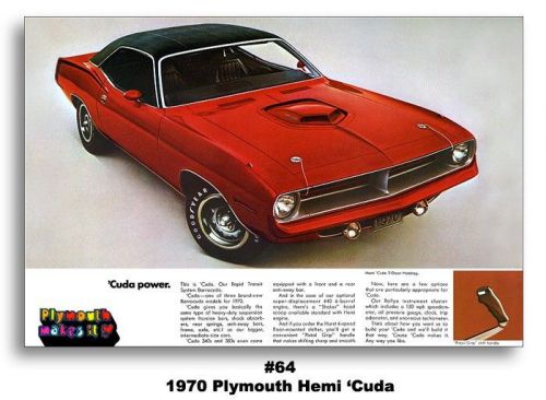 13x19 1970 plymouth cuda ad brochure poster mopar art print barracuda 426 hemi