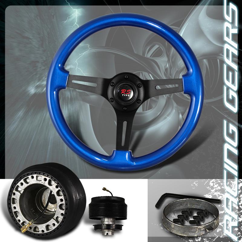 Mazda 345mm 6 hole blue wood grain style deep dish steering wheel + hub adapter