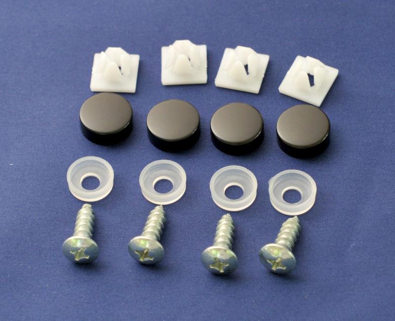 License plate frame screws fasteners + black screw caps set 