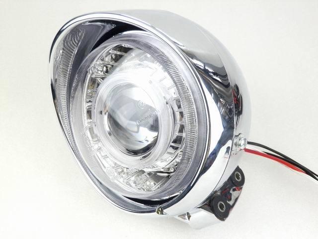 Chrome led h3 headlight w/ blue angel eye for honda chopper cruiser custom dot