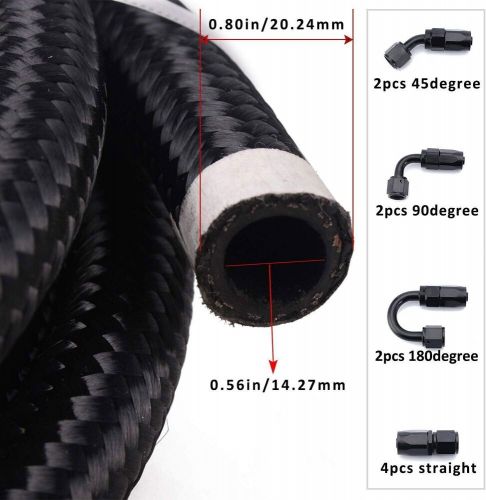 Black nylon ptfe fuel line hose fittings kit 6an 8an 10an e85 braided 10ft 20ft