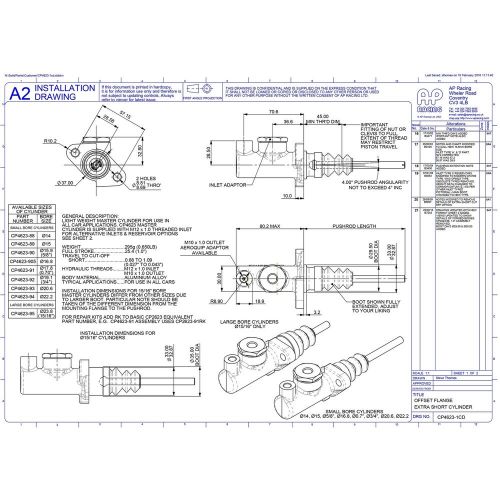 Ap racing cp4623 master cyl short body - .75 (3/4) bore 5/16 pushrod 115mm long