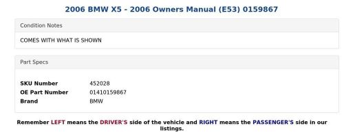 2006 bmw x5 - 2006 owners manual (e53) 0159867