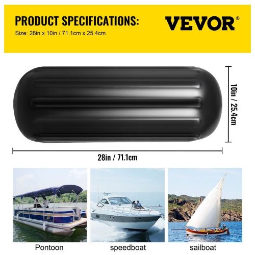 4 new ribbed boat fenders 10&#034; x 28&#034; black center hole bumpers mooring protection