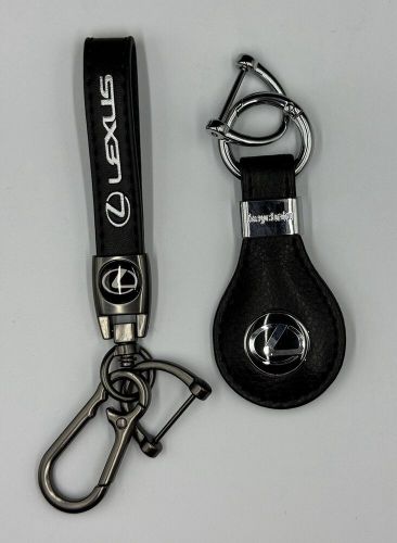 2 pc fit for lexus genuine leather car keychain keyring accessory set