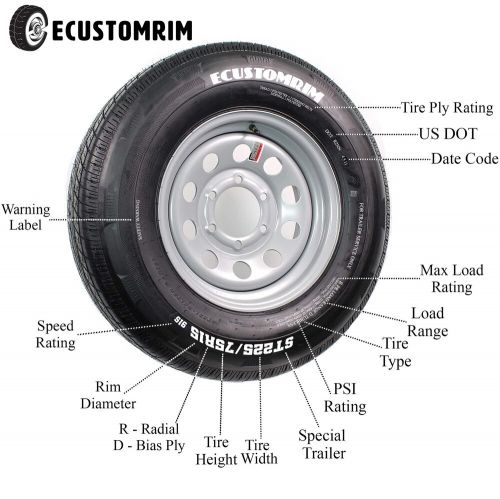 2-pk ecustomrim radial trailer tire on rim st205/75r15 5 lug wheel white modular