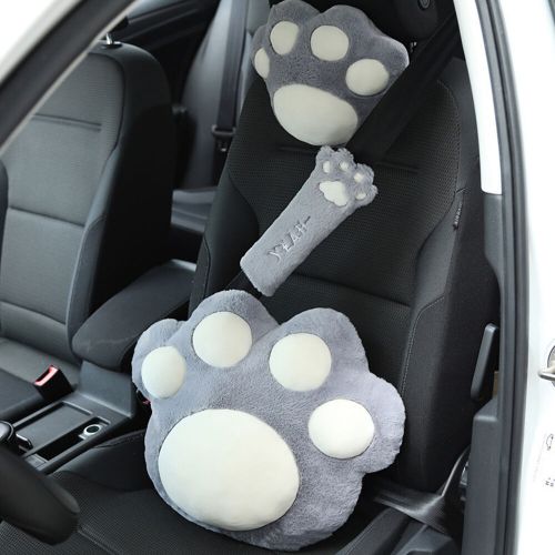 Grey cute seatbelt covers cat claws appearance comfortable soft plush car seat