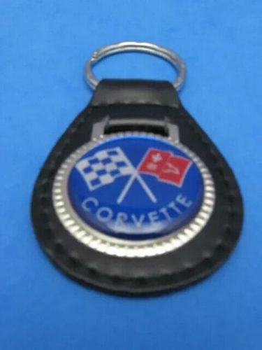 Chevy corvette flags leather keychain key chain ring fob #274 blue