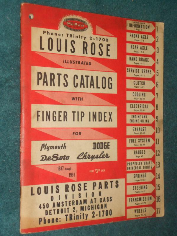 1937-1951 chrysler / plymouth / dodge / desoto /  parts catalog / orig fingertip