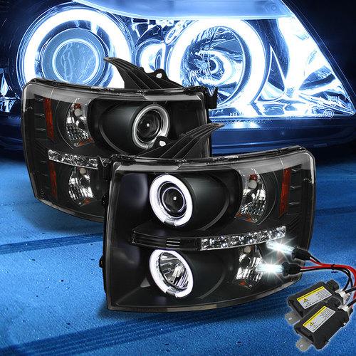 8000k slim xenon hid+ccfl halo 07-13 silverado projector headlights head lights