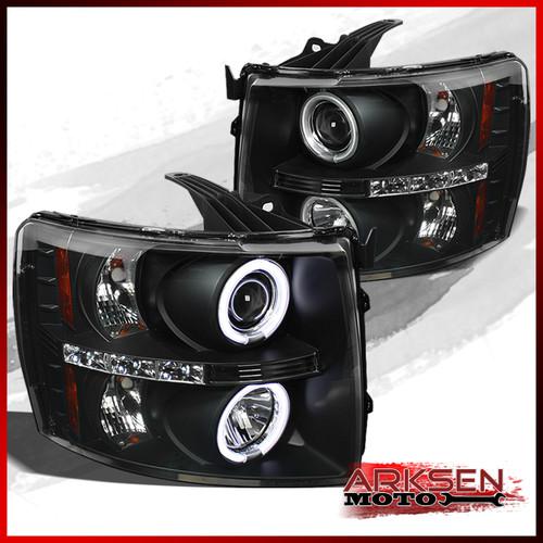 07-13 chevy silverado twin ccfl halo led black projector headlights lamp pair