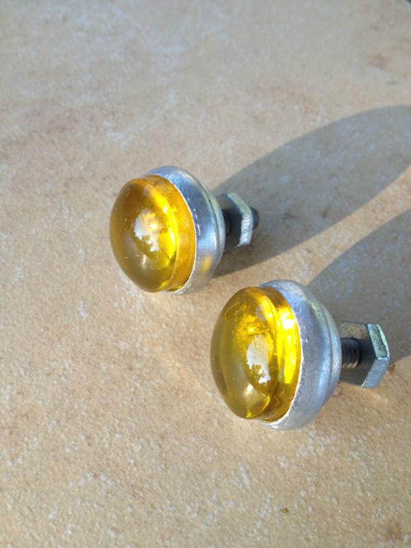 Vintage yellow glo brite glass reflector jewel harley panhead knucklehead oem