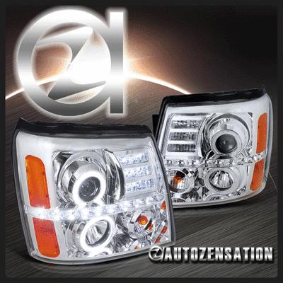 02-06 cadillac escalade chrome smd led drl halo projector headlights