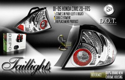 Depo pair euro style chrome altezza tail lights w/led 01-05 02 03 04 honda civic