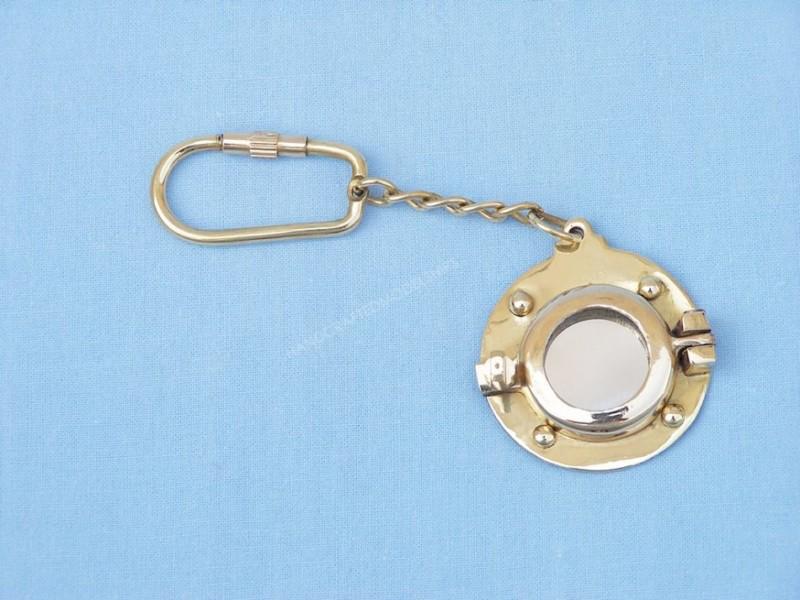 Nautical keyring 5" solid brass porthole mirror decorative key chain home decor