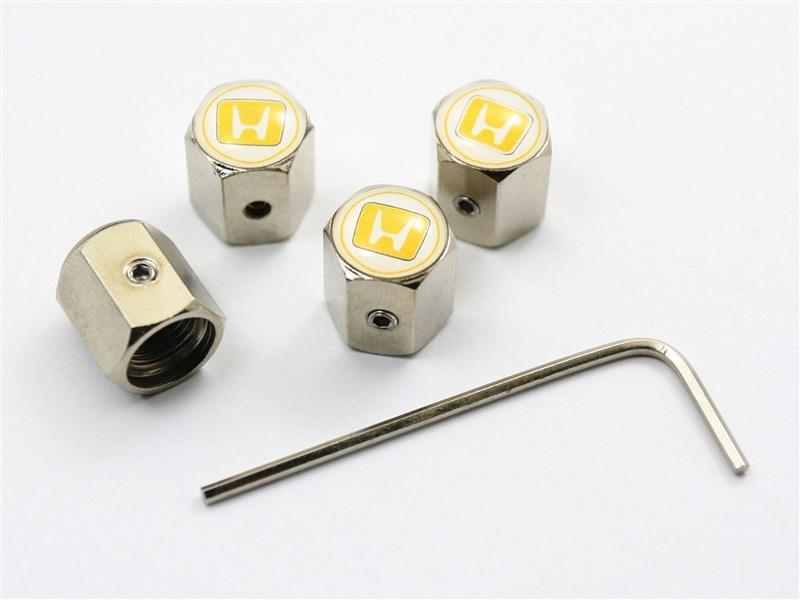 Honda yellow wheel tyre tire valve stem air dust covers caps anti-theft locking