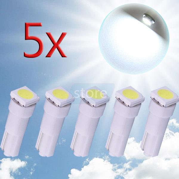 5pcs pure white t5 1 smd 5050 dashboard wedge led car light bulb lamp