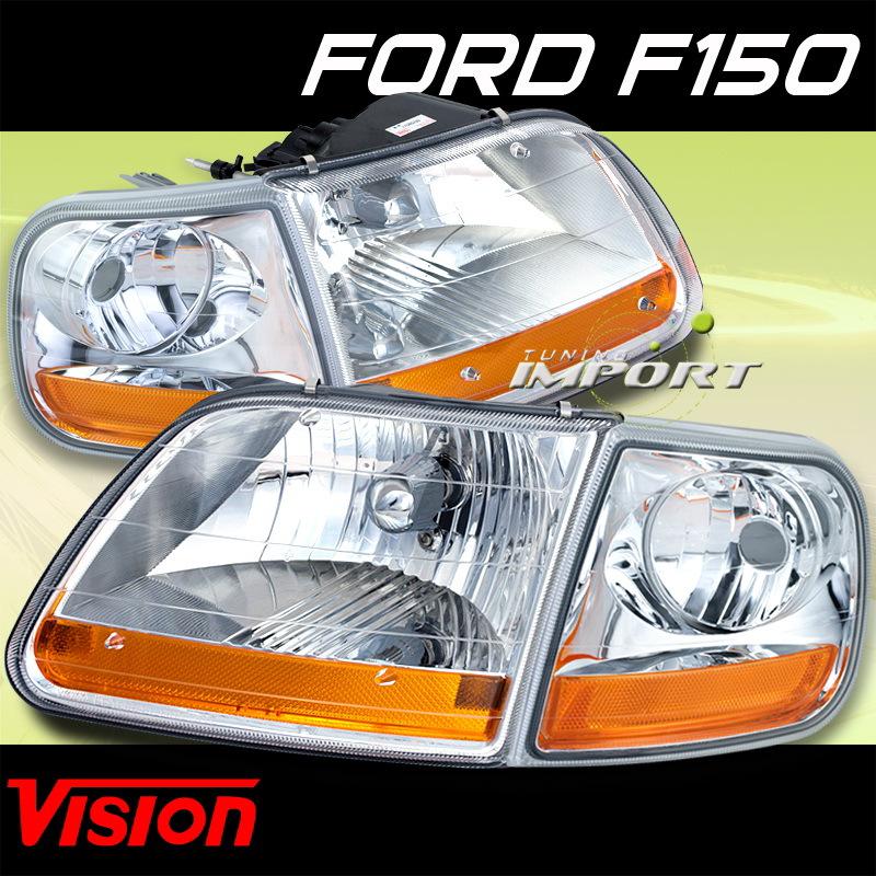 New vision chrome housing replacement headlights+corner signal lamp pair lh+rh