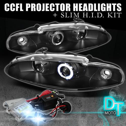 95-96 eclipse halo ccfl projector black headlights+slim 6000k hid kit
