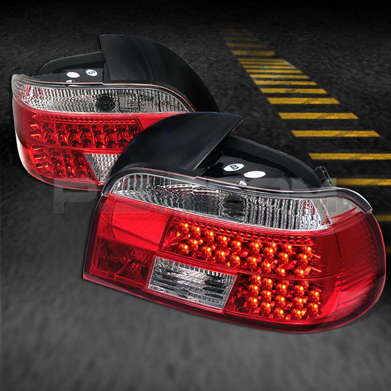 97-00 bmw e39 5-series jdm red clear led tail brake lights lamps pair left+right