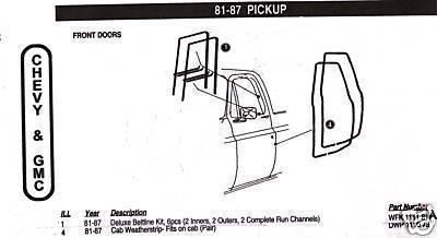 81 82 83 84 85 86 87 chevy truck 8pc seal weatherstrip