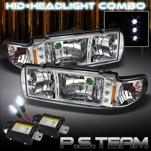 91-96 caprice impala 1pc clear crystal led headlights+corner+6k slim ballast hid