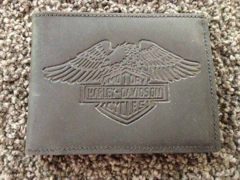 Harley davidson motorcycle black leather bi-fold wallet hog chopper softail 883 