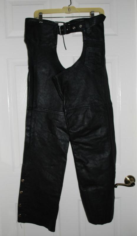  womens chaps pants black leather classic motorcycle biker a 1 adjustable medium