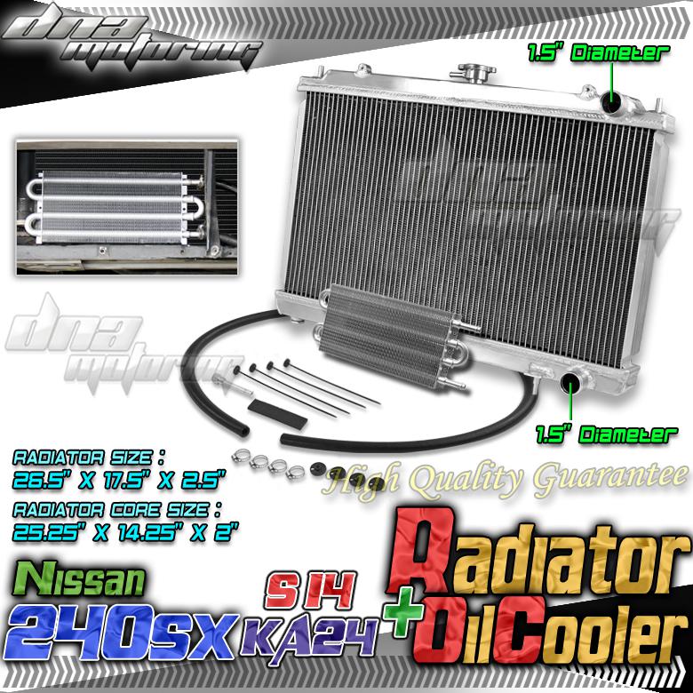 95-98 240sx s14 2-row full aluminum racing radiator+transmission oil cooler at