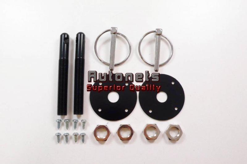 Aluminum anodized hood pin kit flip over universal fit black hot rat rod