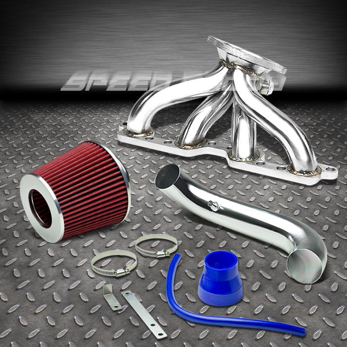 Racing header exhaust+short ram air intake+red 2-layer filter 95-99 neon sohc