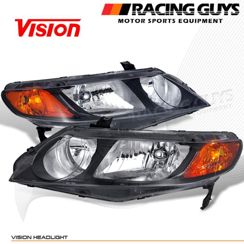 Black housing clear head lights lamps driver+passenger lh+rh vision assembly new