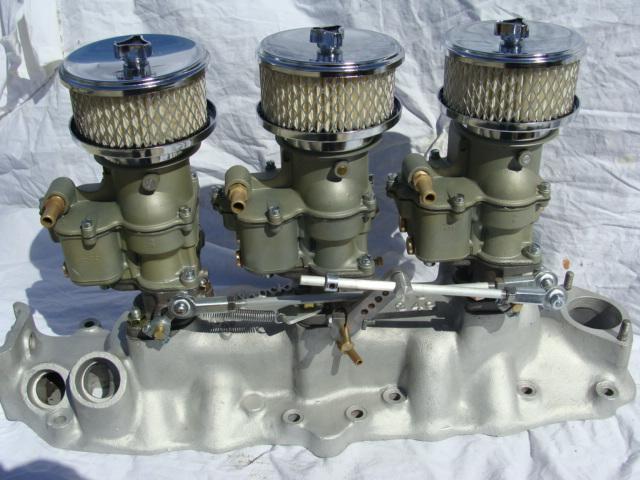 Ford  flathead edelbrock  su349 tri power intake & carbs