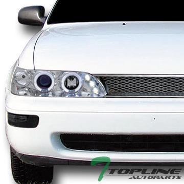 Chrome drl halo led projector head lights+bumper mesh grill grille 93-97 corolla