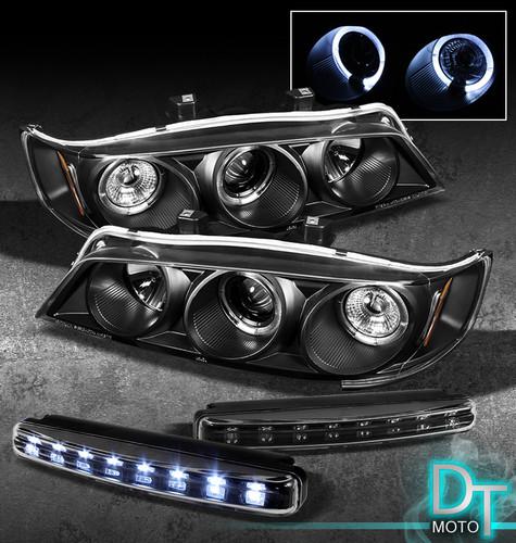 Drl led bumper fog lamps+94-97 accord 2/4dr halo black projector head lights