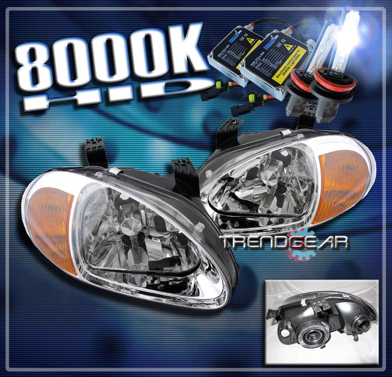 93-97 honda del sol crystal chrome head lights +hid 8k amber corner signal 95 96