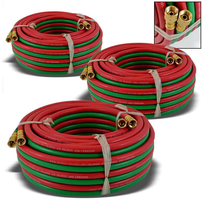 (3) 50ft oxy acetylene twin welding hose 300psi 150' hoses diy garage 300psi 1/4