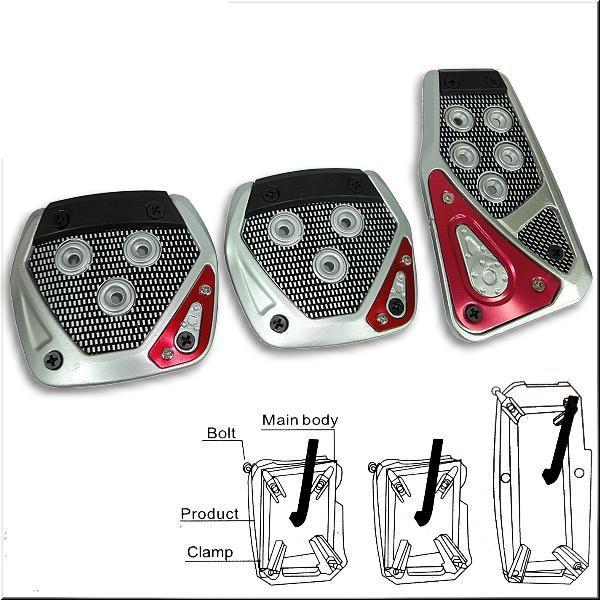 Car manual transmission pedals silver black red x 3 pieces