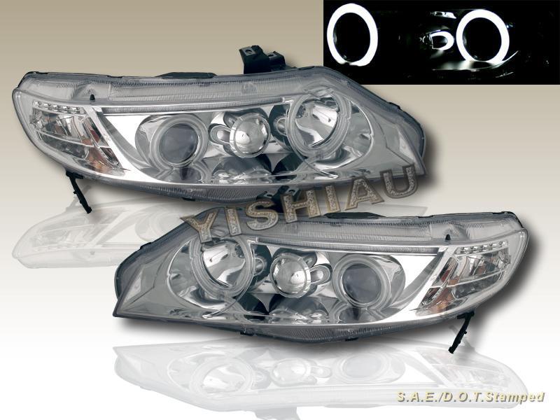 06-11 honda civic sedan 4dr ccfl twin halo projector headlights chrome