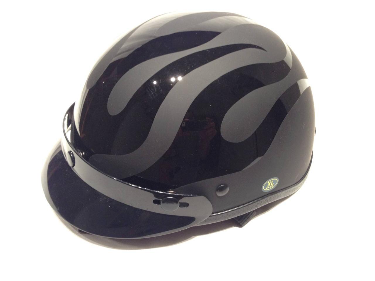 Matte black flames half helmet traditional motorcycle cruiser dot approved new