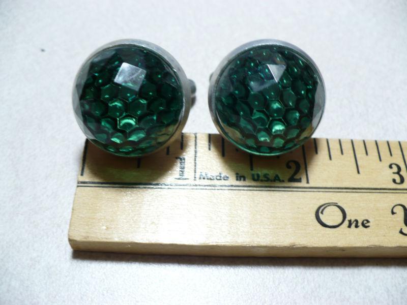  nice pair of vintage green plastic reflectors -motorcycle rat rod bike, bicycle