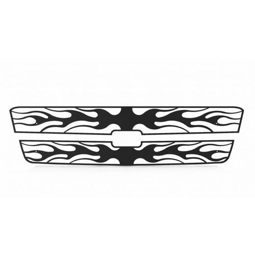 Chevy silverado hd 03-04 black horizontal flame front metal grille trim cover