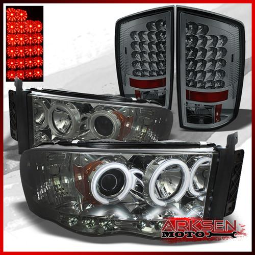 02-05 ram dual ccfl halo led projector headlights+ smoked led tail lights set