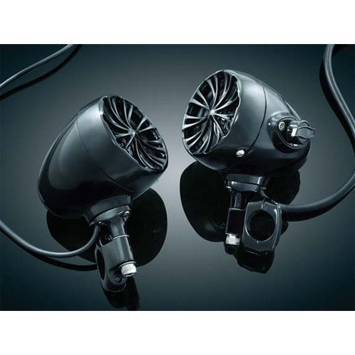 Kuryakyn 832 the sounds of chrome speakers for 1 in. harley handlebars hd black