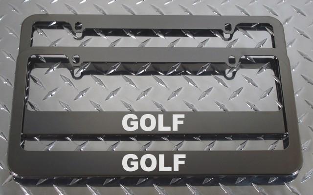 2 brand new volkswagen " golf " gunmetal license plate frame + screw caps