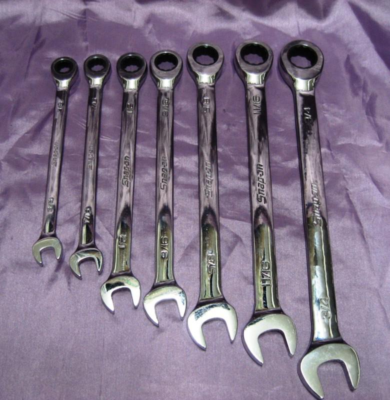 Snap on 7 pc sae standard ratcheting combination wrench set 3/8" - 3/4" oexr707